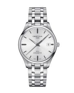 Certina DS-8 Gent ⌀40mm hopeinen kellotaulu edestä