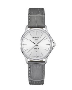 Certina DS-8 Lady 31mm hopeinen kellotaulu edestä