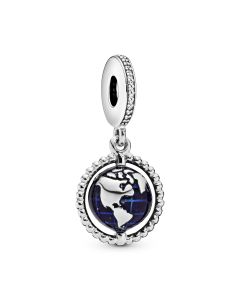 Pandora Globe silver dangle with clear cubic zirconia and blue enamel 798021CZ