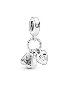 Pandora Shoes, baby bottle and heart silver dangle with clear cubic zirconia and white enamel 798106CZ