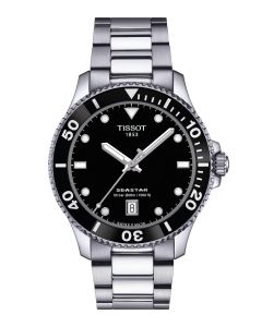Tissot Seastar 1000 40mm mustalla taululla edestä
