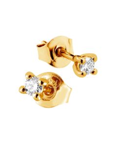 Keltakultaiset timanttikorvakorut nappikiinnityksellä. Timanttien yhteispaino 0.12ct. 18K kultaa.