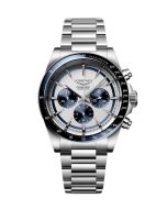 Longines Conquest Chronograph 42mm hopea-sininen edestä