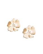 18 karaatin kullasta valmistetut korvakorut tappikiinnityksellä. Kultaisten kukkien keskellä 0,024ct timantteja. 