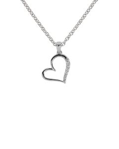 Valkokultainen, epäsymmetrinen sydänriipus. Riipuksen toista reunaa koristaa 6 timanttia. Timanttien yhteispaino 0.04 karaattia, väri H (wesselton) ja puhtausluokka SI.