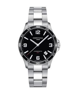 Certina DS-8 ⌀41,5mm musta kellotaulu edestä